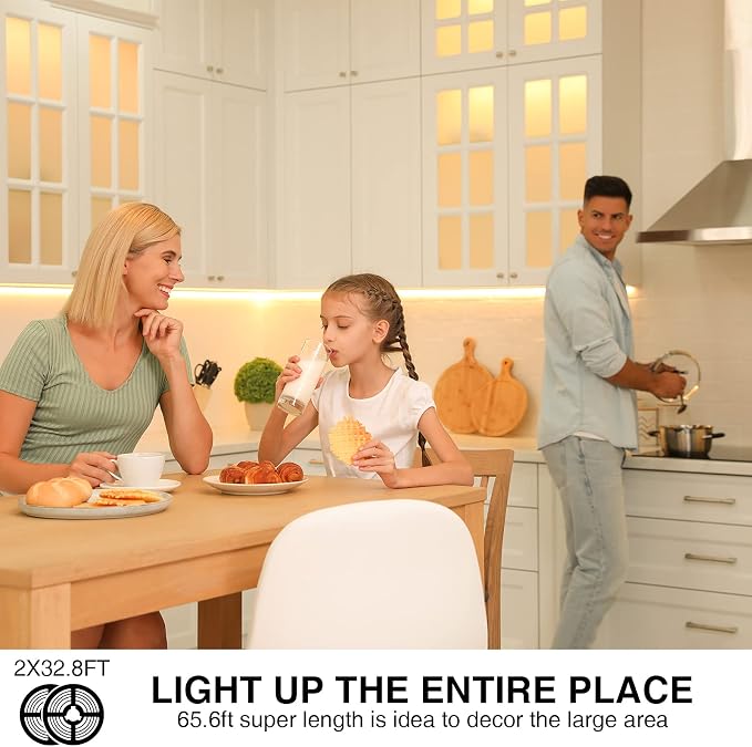 Onforu Warm LED Strip Lights, 65.6ft Dimmable Tape Light for Under Cabinet | 20M 6000K Flexible 12V Adhesive Ribbon Easter Rope Light for Kitchen, Bedroom, Home Decor