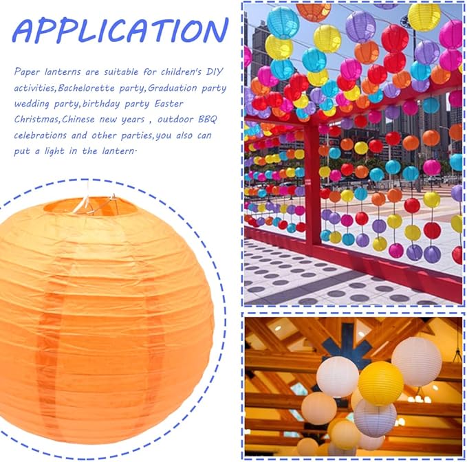 3pcs Paper Lanterns Decorative Round Chinese Paper Lanterns for Birthday Halloween Wedding Baby Bridal Shower Home Decor Party Decoration (12in/Orange)
