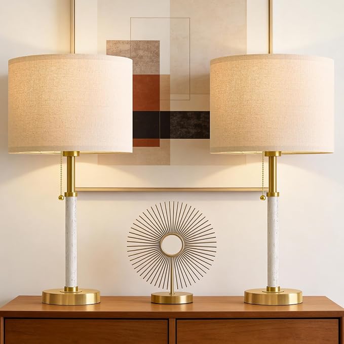 G-SAFAVA 22" Table Lamps Mid Century Modern Lamps for Bedroom Living Room Bedside Lamps for Night Stands Wood Nightstand Lamp Gold Small Side End Table Lamps Set of 2 Vintage Home Deco Office Gifts