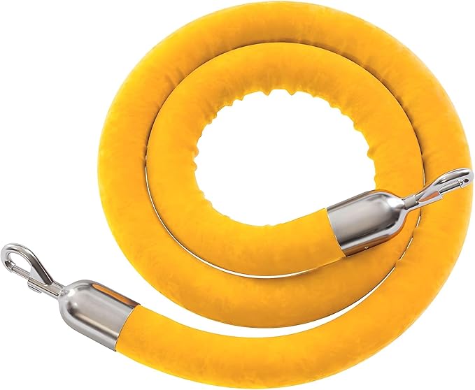 Montour Line Velvet Hanging Stanchion Rope Foam Core, 8 Foot Gold Rope with Polished Stainless Steel Snap Ends