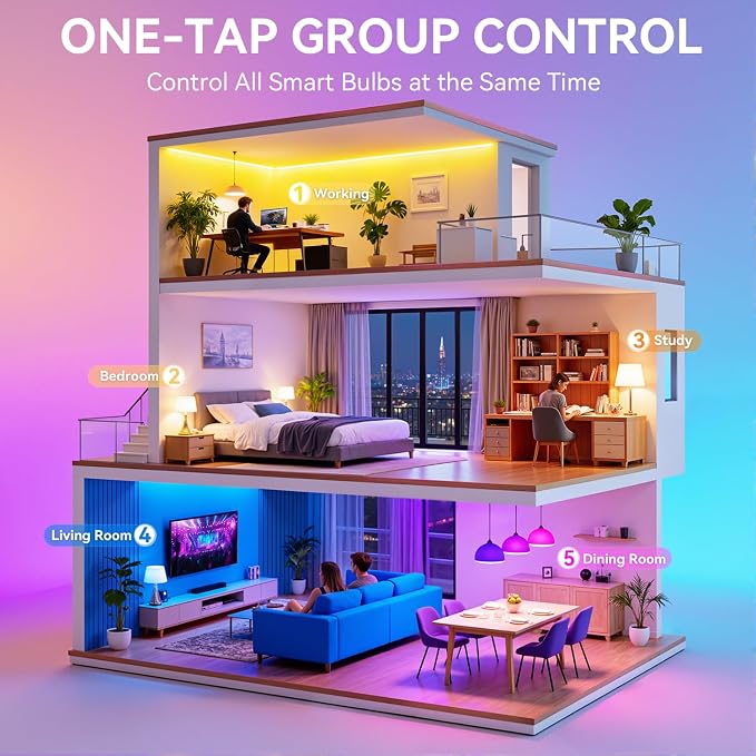 Auxmir A19 Smart Light Bulbs with Remote, RGB+CCT Color LED Bulbs, 2-Pack | E26, 9W 800LM 60W equivalent, works with Alexa and Google Assistant, Bluetooth, 2700K-6500K, music sync, no hub required