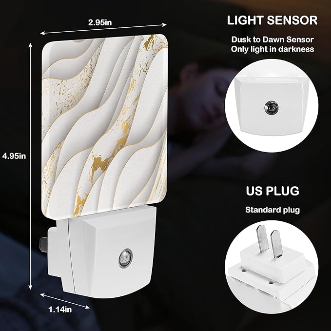 LED Night Light Lamp with Smart Sensor Dusk to Dawn Sensor,Gold White Abstract Night Light Daylight White,0.5W Plug-into Wall for Adults,Bedroom,Bathroom,Hallway,Kitchen