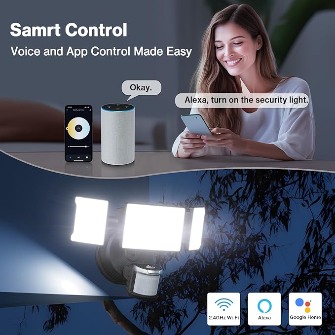 Olafus 65W Smart LED Flood Light Outdoor with Motion Sensor, 6500LM, 2700K-6500K WiFi Security Light Works with Alexa/Google, Motion Detector Lights with App Control, IP65 Floodlight Outside (Black)