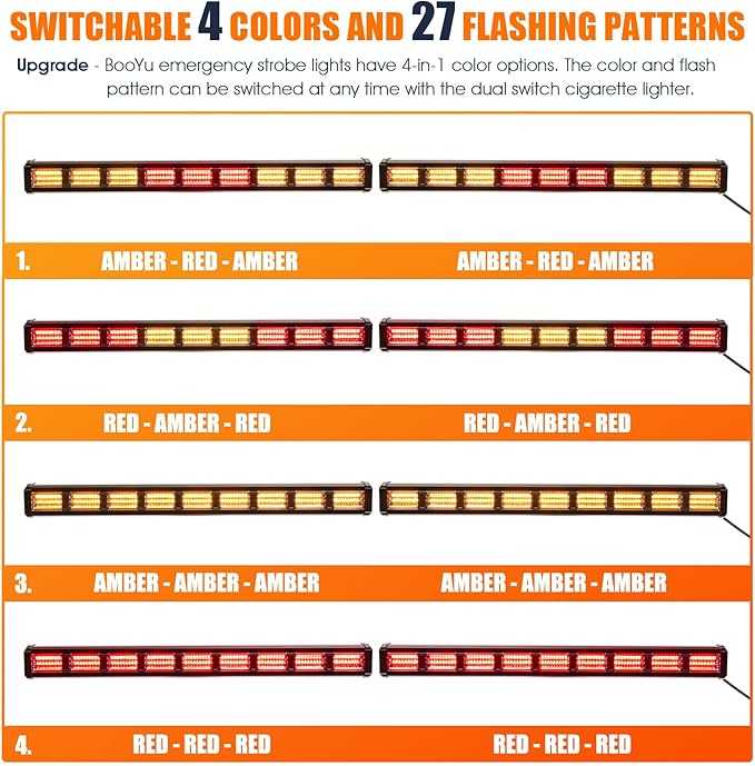 BooYu [Upgraded Switchable 4 Colors Emergency Strobe Traffic Advisor Light Bar 162 LED Windshield 2 in 1 Visor Safety Warning Hazard Flashing Lights for Firefighter Police Truck Vehicle (Amber/Red)