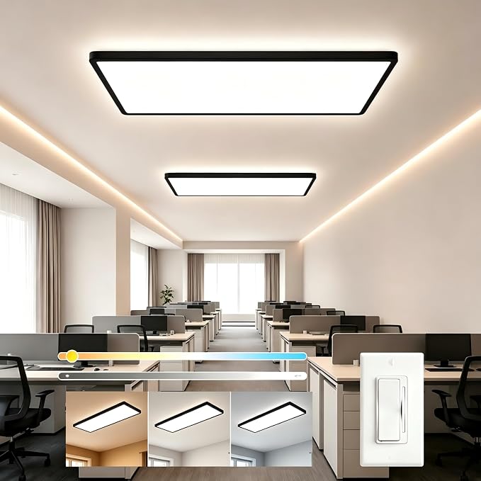 2Pack Black 37.8In Flush Mount Ceiling Light, 24W 5280lm Thyristor (TRIAC) Dimmable Rectangle LED Ceiling Light,3-CCT 3000-6500K with Memory Funcation,IP54 for Kitchen/Bathroom/Hallway/Office
