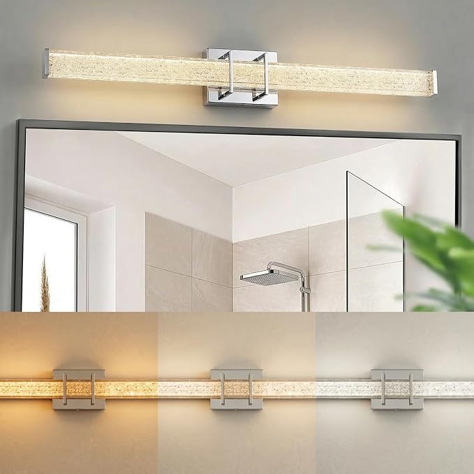URSOLA 36" Modern LED Bathroom Light Fixtures, Chrome 3CCT Dimmable Bathroom Vanity Light Over Mirror, Bathroom Vanity Bath Bar Lights with Crystal Acrylic Shade
