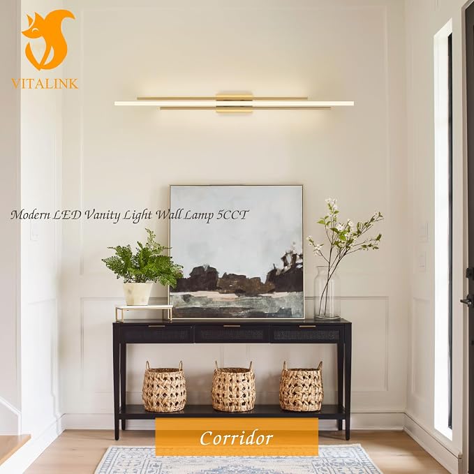 55" Long Vanity Light Gold Bathroom Wall Light Fixtures Long Vanity Lights Over Mirror Lighting Lamps Dimmable Bathroom Wall Mount Lighting Over Vanity Mirror