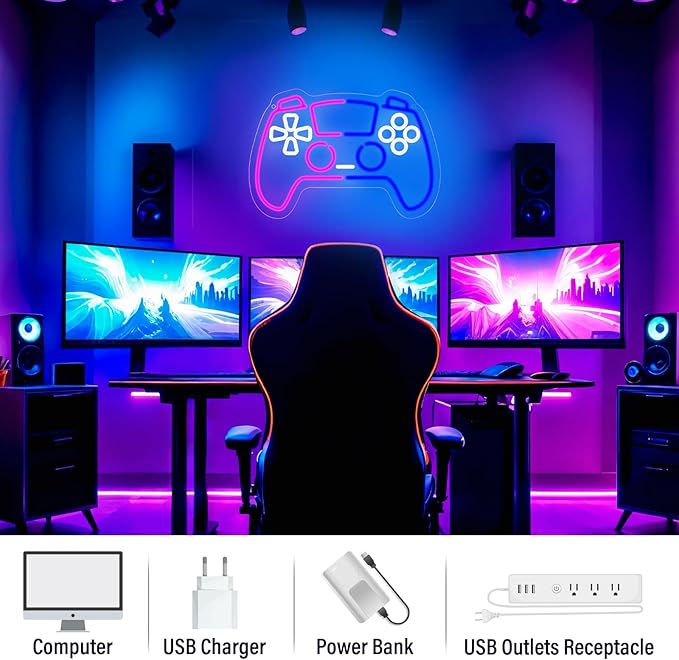 Gamer Neon Sign, Led Light for Gaming Room Wall Decor, Dimmable Neon Light for Boys Room Decor, Blue and Pink Light Up Signs for Man Cave & Bedroom, Gamer Gifts for Teens, Boys, Kids