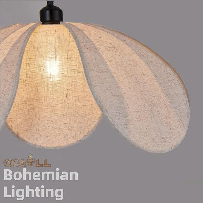 Large Linen Chandelier Fixture, 22in Rattan Chandelier Fixture, Woven Boho Coastal Pendant Lights, Wicker Hanging Ceiling Lights for Dining Room, Kitchen Island, Living Room, Bedroom