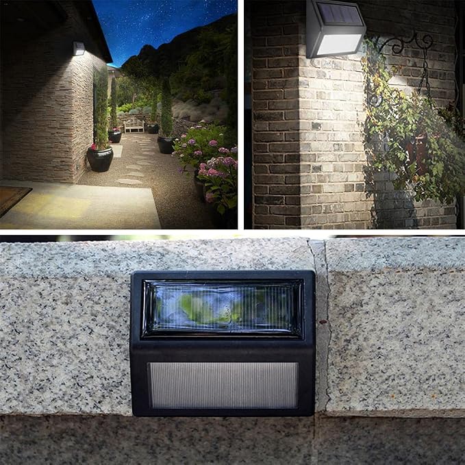 Solar Lights Outdoor, Waterproof Solar Powered Deck Step Lights for Patio Garden Backyard Garage Driveway Pathway Outside Wall Lighting (6, Cool White)