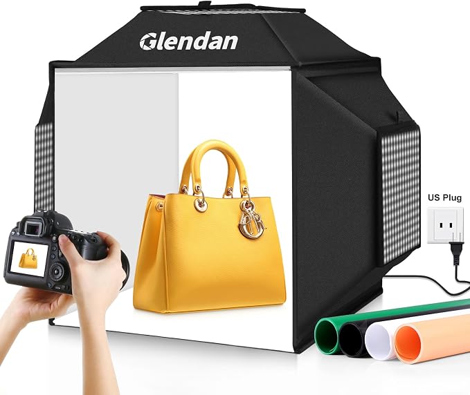 Glendan Portable Light Box Photography 16"x16" | Professional Dimmable Photo Box, High CRI 480 LED Lights, Soft Box, 4 Photo Backdrops for Jewelry and Product Photography