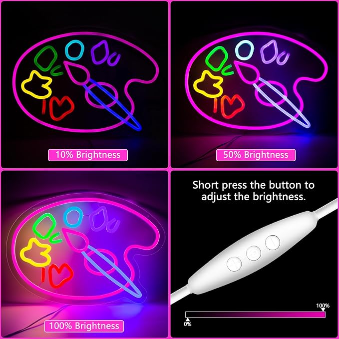 Paint Palette Neon Sign For Wall Decor Studio Room Led Lights, Pink Draw Decor Neon Signs Aesthetic Operated Light For Door Decorations, Drawing Room Accessories Neon Sign
