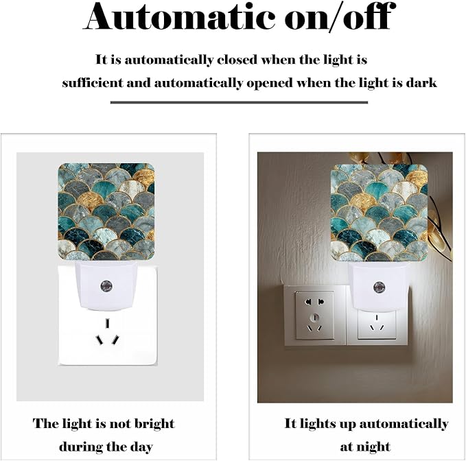 Marble Night Light,Mermaid Fish Scales Plug Into Wall Decor for Stairway,Hallway,Kitchen,Dusk to Dawn Sensor Nightlights for Boys/Girls/Women/Men Room Gifts