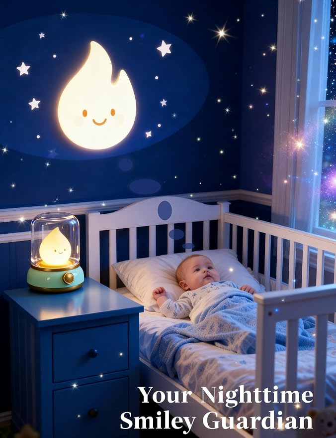 Cute Flame Kids Night Light, Rechargeable Lamp, Timer, Cozy Gift | Battery Night Light, Dimmable, kerosene Lamp, Desk Lamp Cute, Bedside Light, Portable, Kids Lantern, Nursery lamp, Ghost
