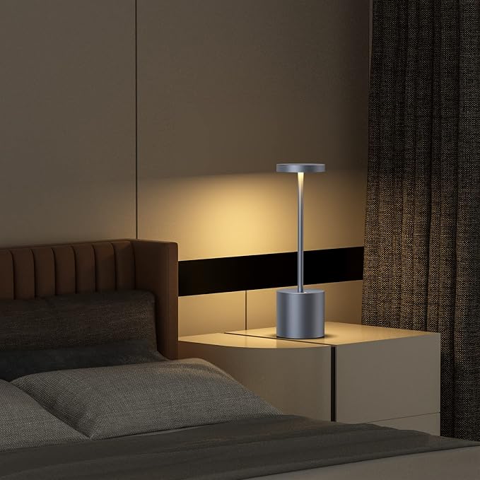 SAKRINGT 2 Pack Cordless Table Lamp Rechargeable,5000mAh Battery Operated Portable LED Table Light,Dimming Desk Lamp for Patio/Restaurant/Outdoor (Grey) | SAKRINGT 3 Color Stepless Dimming,72Hrs Long Lasting Battery Operated,Portable Waterproof Touch f...