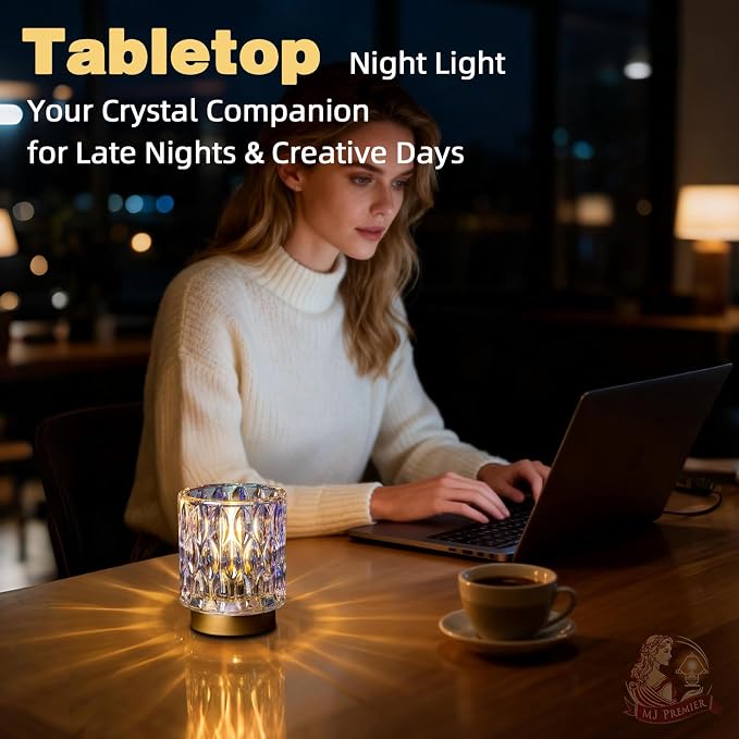 Battery Operated Table Lamp Timer, Small Cordless Lamps Decorative, Pearl | Mini Crystal Lamp for Area No Plug, LED Battery Powered Lamps Wireless, Glass Accent Light for Bathroom Fireplace Shelf Decor