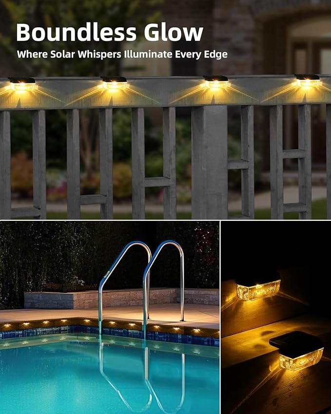 Solar Deck Lights Outdoor, 8 Pack Fence Lights Solar Powered, Waterproof Step Lights for Outside, Step, Fence, Deck, Stair, Pool and Yard, Warm White