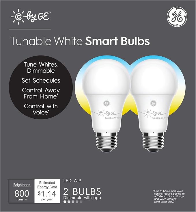 GE Lighting CYNC Smart Light Bulbs, Bluetooth Enabled, Tunable White, Alexa and Google Home Compatible, Cool and Warm White (2 Pack), Packaging May Vary