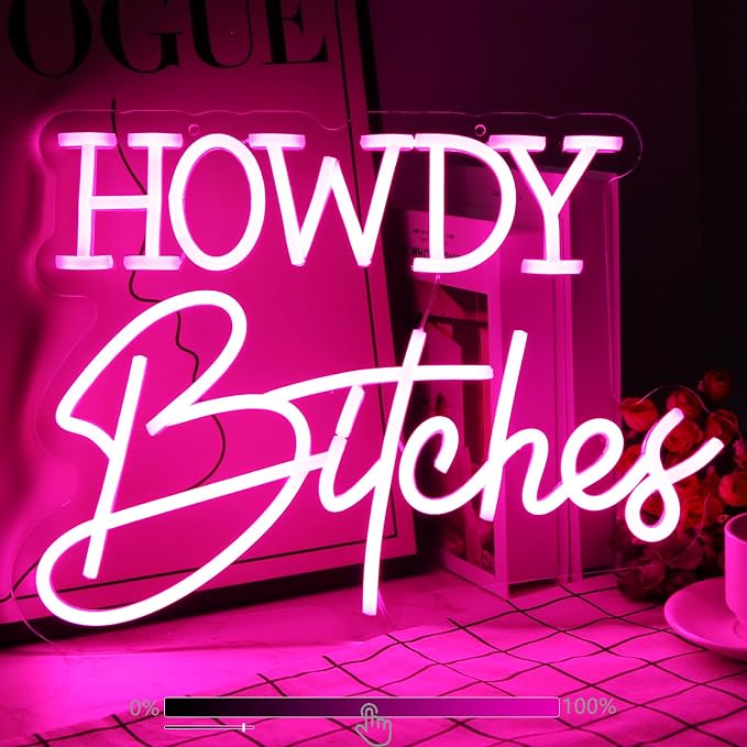 Howdy Neon Sign For Wall Decor Studio Room Led Lights, Pink Bar Decor Neon Signs Aesthetic Operated Light For Door Decorations, Bedroom Accessories Neon Sign