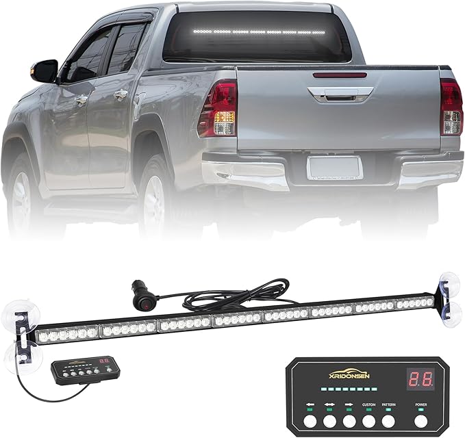 XRIDONSEN 35 inch White Traffic Advisor Light Bar 48 LED Emergency Strobe Lights Safety Warning Lights Front/Rear Window w/Display Controller for Firefighter Police Law Enforcement Vehicles Trucks