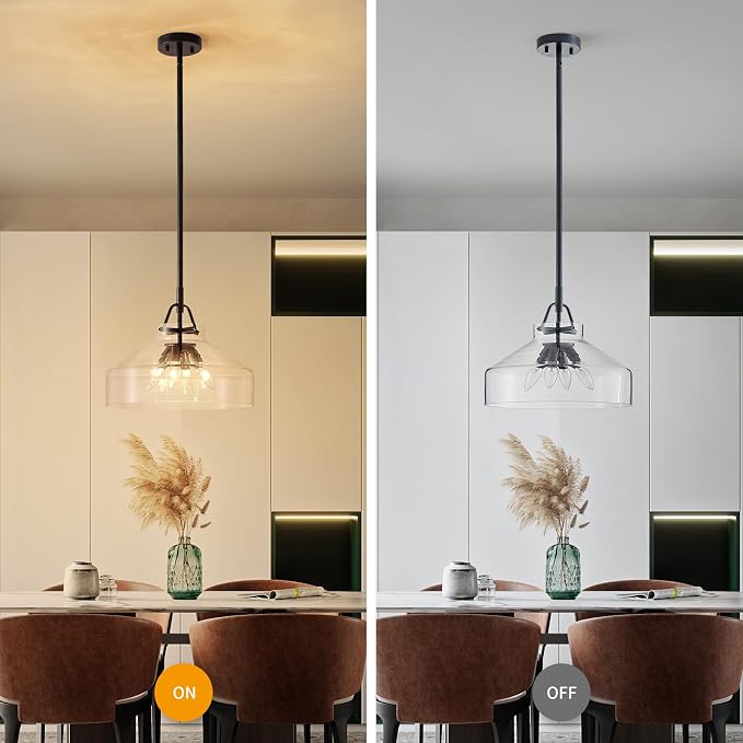 WUZUPS Chandelier Rustic Farmhouse Industrial Round Ceiling Pendant LED Light Fixture with Clear Glass Shades for Dining Room Kitchen Island Foyer Entryway, H 11.8" W 15", E26 Base, Brushed Nickel