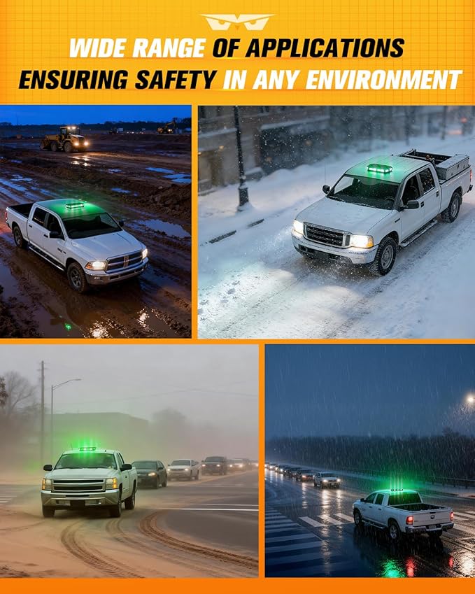 LUMENIX 56 LED Magnetic Roof Top Strobe Light Bar, Low Profile Hazard Warning Flashing Light for Service Vehicles, Utility Trucks, Security Support, Private Property Use – White Green