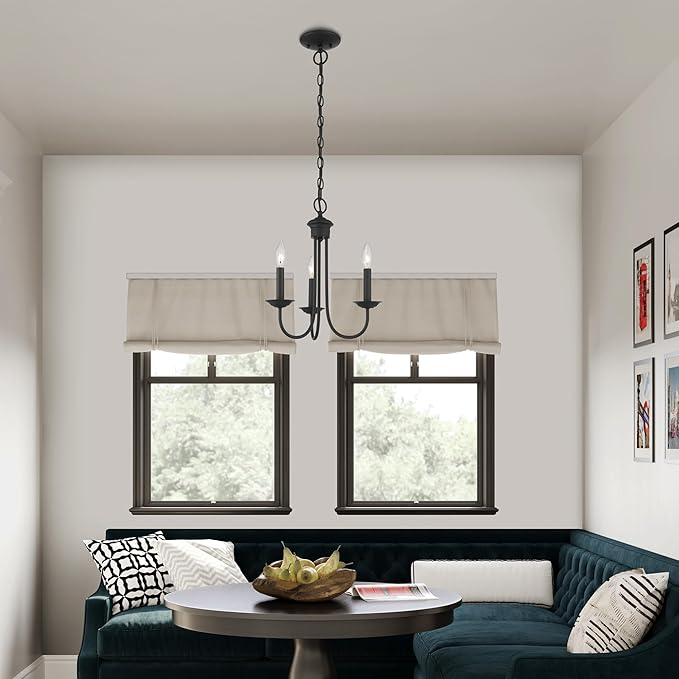 Livex Lighting 42683-04 Steel 3 Light Chandelier for Home Decor, 1 Black Ceiling Light Fixture, Perfect for Living Room or Bedroom Decor
