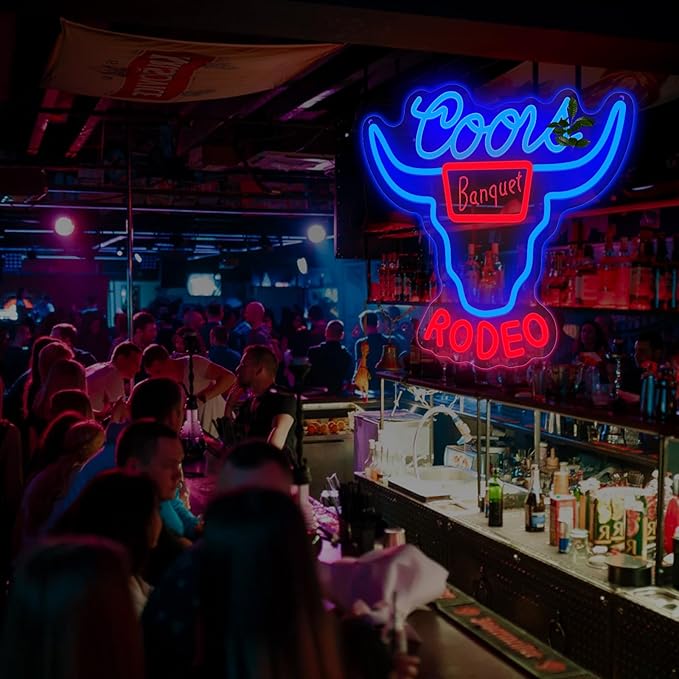 Western Decor Cowboy Neon Sign - 9 Brightness Adjustments Usb Powered, Cow Skull Light, Sign Beer, Bar Club Bull Led Wall Decor, Blue