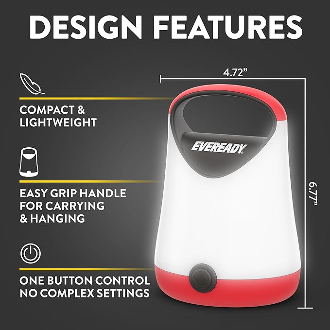 Eveready LED Camping Lantern X-250 (4-Pack), Super Bright Tent Lights, Rugged Water Resistant LED Lanterns, 100 Hour Run-time (Batteries Included), Red and Black