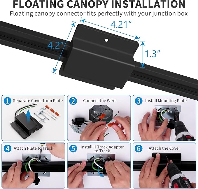 5-Color 6-Light LED Track Lighting Kit with 6.6FT H Type Track Lighting Rail, Dimmable Track Lights with Floating Canopy, Ceiling Spot Light Flicker Free, CRI90+, 36° Beam 10W 800lm, Black