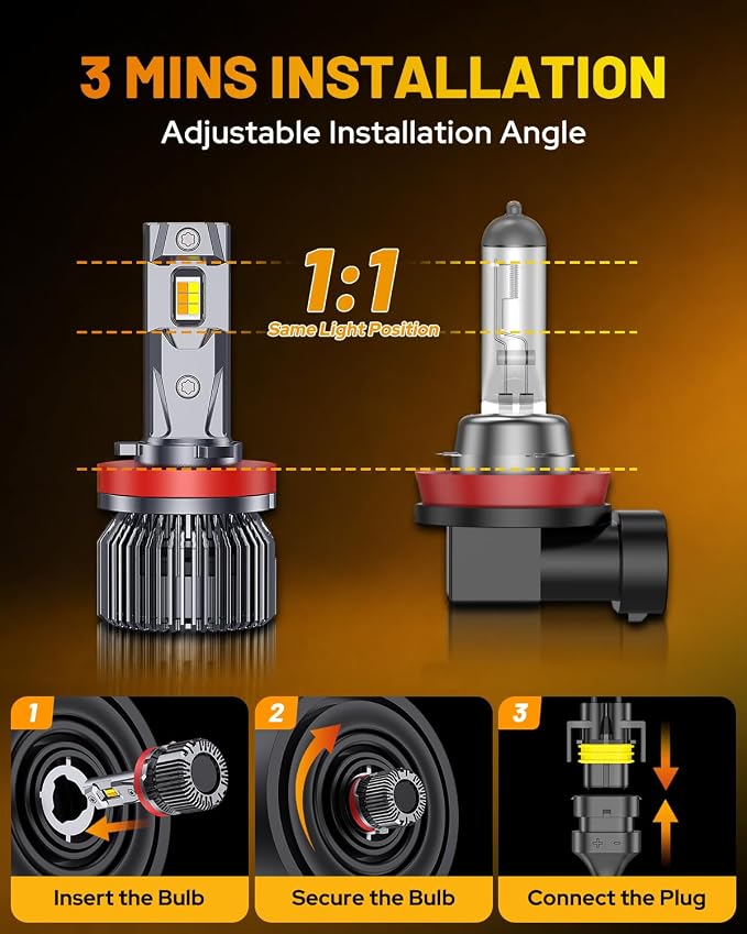 H11 9005 Smart Bulbs, 0-200,000LM Variable Super Brighter,3000K-6500K Variable Color Temperature, App Control One-touch Driving Mode Switching for Bluetooth, H9/H8/HB3 LED Bulbs Combo, Pack of 4