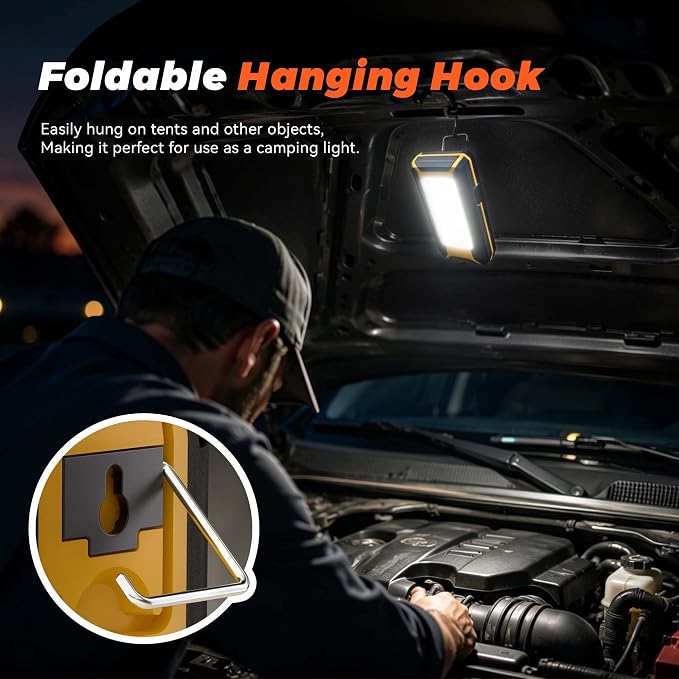 innofox 2-Pack LED Rechargeable Magnetic Work Light 1500 Lumens, Hanging Hook with 3 Modes, LED Work Light for Car Repair, Camping, and Hurricane Use