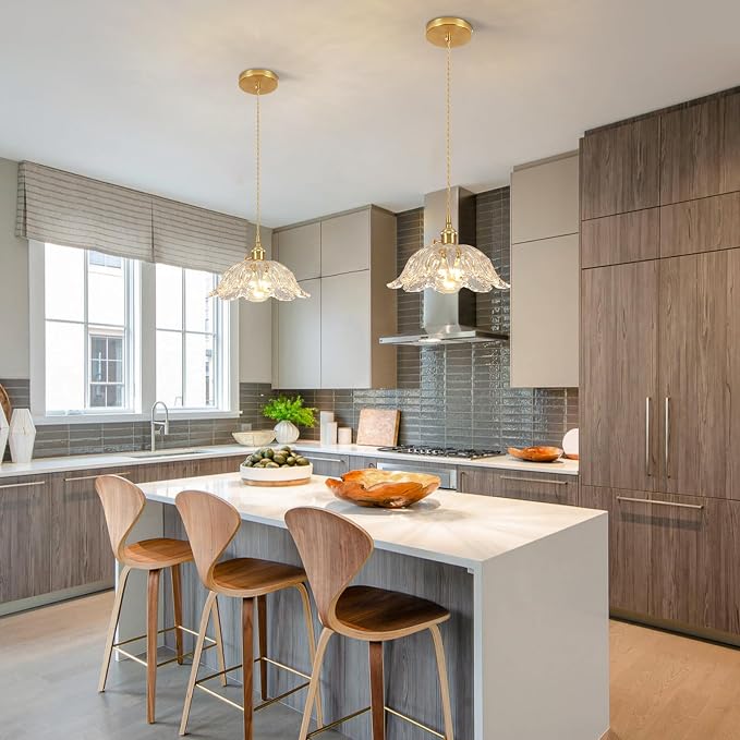 Glass Pendant Light Vintage Light Fixtures,Transparent Modern Chandelier Pendant,E26 Pendant Lights Kitchen Island,10.6 inch Hanging Lamp for Bedroom Hotel Dining Room 1 Light
