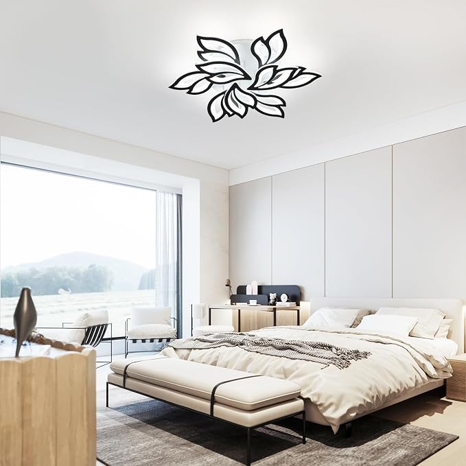 Garwarm 29.9" LED Flush Mount Ceiling Light, Dimmable Modern Flower Fixture | Flower Ceiling Light with Remote, Black,Acrylic, Stepless Color Temperature Change for Bedroom Living Room Kitchen