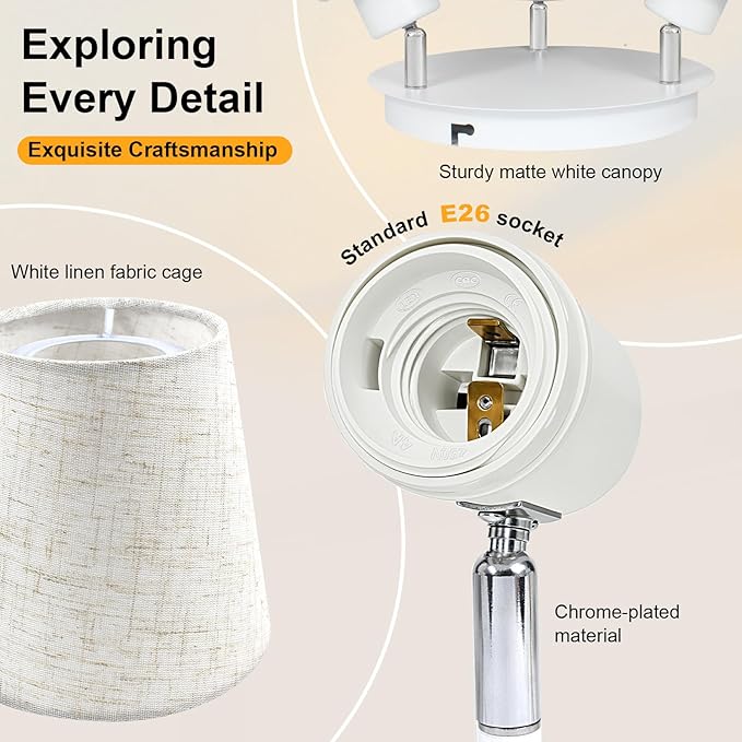 LTBLIGHT 3-Light Ceiling Track Light, White Modern Adjustable Spotlight with Linen Shade, Track Lighting Fixture for Dinning Room Study Room Rental Friendly, E26 Base (Bulbs Not Included)