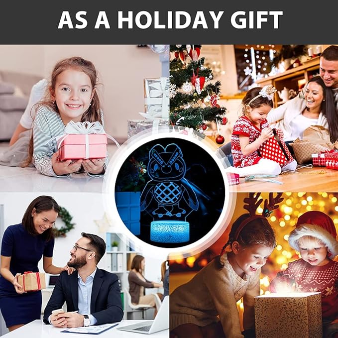 3D Night Light, 16 Color Changing Cartoon USB Desk Lamp Illusion Lighting with Remote Control for Home Decor Gift for Kids.