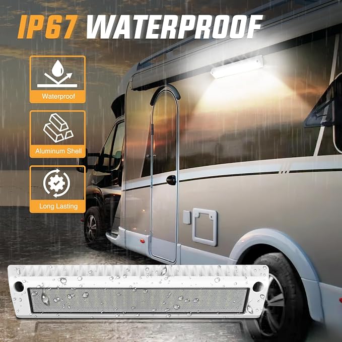 Nilight 1PC 13 Inch RV Exterior Light White Beam for RV Trailer Camper SUV | 1PC LED porch scene cargo light, white aluminum housing, 12V 24V waterproof for RVs trailers campers 5th wheels