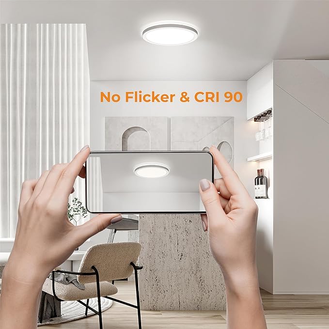 BLNAN LED Flush Mount Ceiling Light, 12 Inch 24W 3000K 4000K 5000K Hardwire Light Fixture, Ultra Thin Round White Lamp for Kitchen Porch Bedroom Hallway Stairwell Basement, Non-dimmable 6 Pack