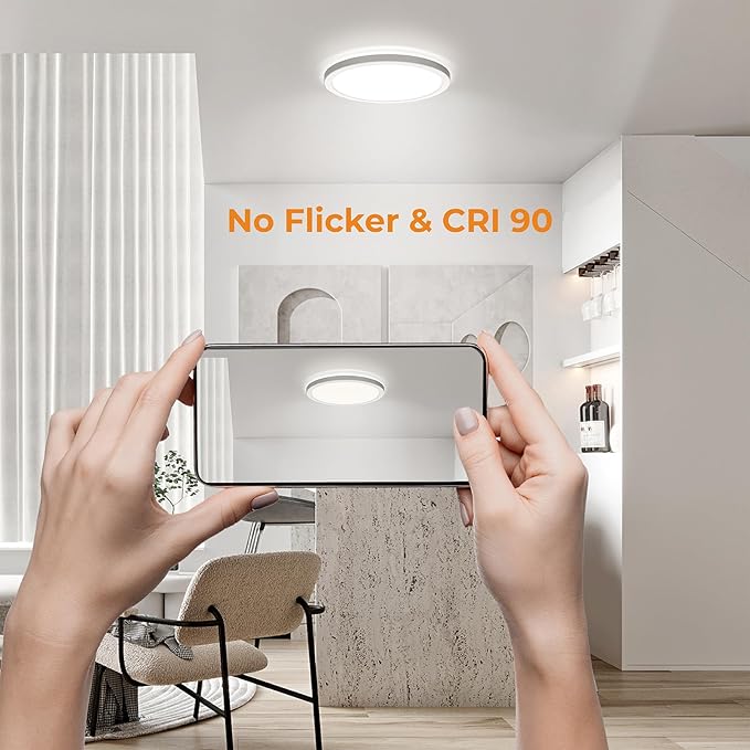 BLNAN LED Flush Mount Ceiling Light, 12 Inch 24W 3000K/4000K/5000K Hardwire Light Fixture, Ultra Thin Round White Lamp for Kitchen Porch Bedroom Hallway Stairwell Basement, Non-dimmable 2 Pack