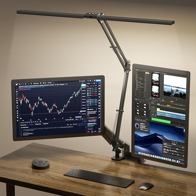 Led Desk Lamp for Home Office - 2400LM Ultra Bright Desk Light -Eye Caring Desk Lamp with Clamp - Adjustable Office Lamp with Remote Control- Easy Installation - 24W Black