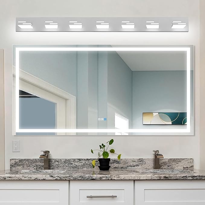 LED Modern Bathroom Vanity Light Fixtures, 7-Light 48-inch Dimmable Chrome Vanity Lights for Bathroom Lighting Fixtures Over Mirror, with 350° Rotatable Heads (Cool White 6000K)