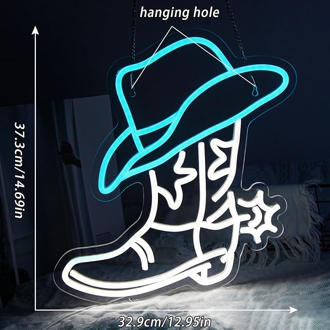 Cowboy Boot Neon Sign Cowgirl Boots for Wall Decor Aesthetic Western Neon Light for Bedroom Kids Living Room Office Man Cave Gift Birthday