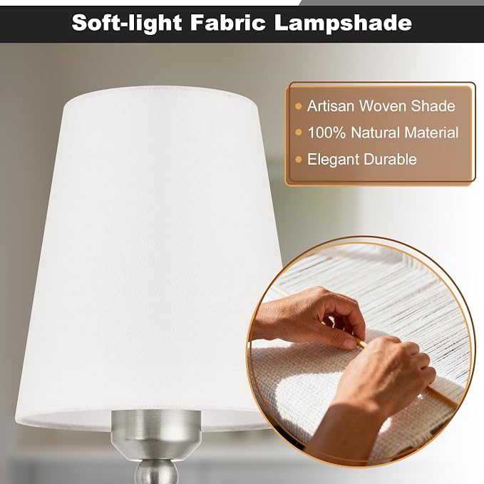 Bathroom Vanity Light Brushed Nickel Bathroom Lighting Fixtures Over Mirror | 2-Light Bathroom Light Fixtures with Flared White Fabric Shade, E26 Socket (ETL Listed)