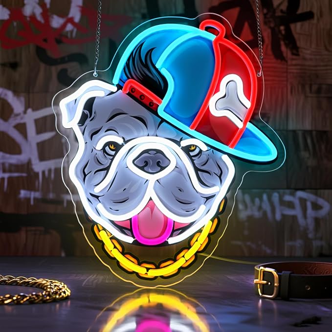 Hip-Hop French Bulldog Neon Sign, Bull Dog Led Sign for Wall Decor, Usb Powered Adjustable Brightness Led Light for Bedroom Bar Pub Game Room Party Man Cave Decor, Unique Gift