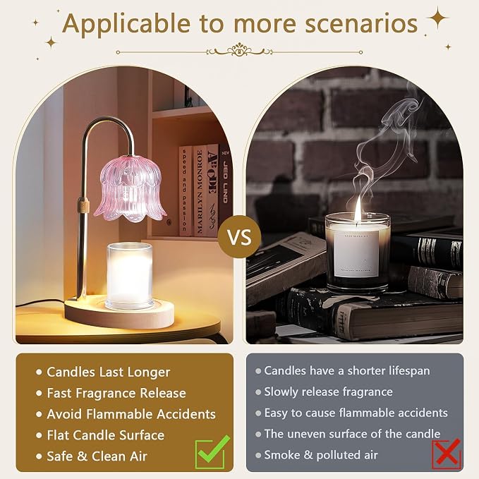 CRMILL Candle Warmer Lamp Electric Timer - Modern Home Decor Table Lights for Candles Warming Height Adjustable Dimmable Warmers Pink