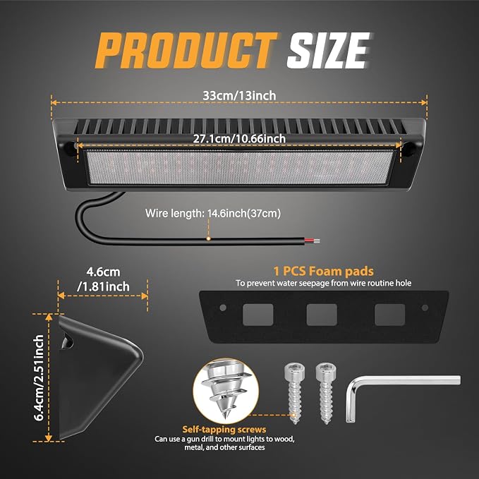 Nilight 1PC 13 Inch RV Exterior Light Amber Beam for RV Trailer Camper SUV | 1PC LED porch scene cargo light, black aluminum housing, 12V 24V waterproof for RVs trailers campers 5th wheels