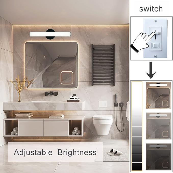 OOWOLF 2 Pack Bathroom Vanity Light, Adjustable Brightness 12W 17.3inch Bathroom Light Fixtures,1200LM Led Vanity Bar, 5000K Natural White, Wall Lamp for Mirror Kitchen Living Room Hallway Cabinet