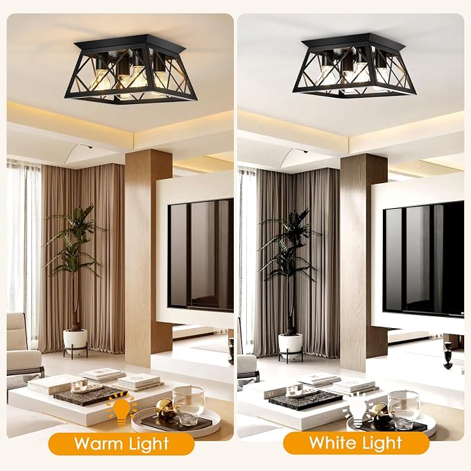 Ceiling Light,4-Light Flush Mount Ceiling Light,Farmhouse Square Light Fixtures Ceiling Mount,Modern Black Ceiling Light Fixture,Kitchen Lighting Fixtures Ceiling,Light Fixture For Bedroom,Hallway | Modern Black Ceiling Light Fixture,Light Fixtures Cei...