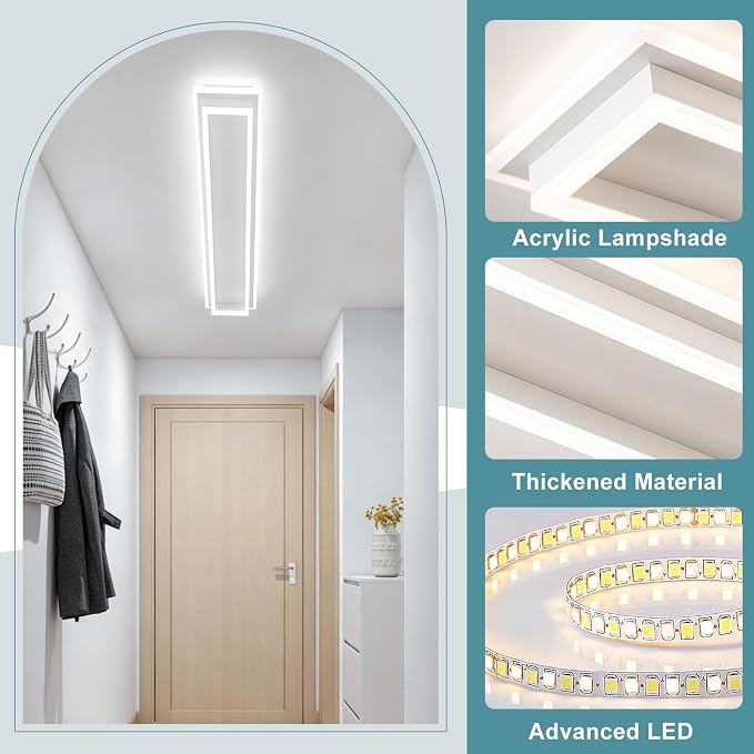 Dimmable Led Ceiling Light with Remote Control Modern Linear Flush Mount Ceiling Lighting Fixture Acrylic Long Ceiling Lamp for Living Room Kitchen Dining Room Hallway (White,39.3inch)