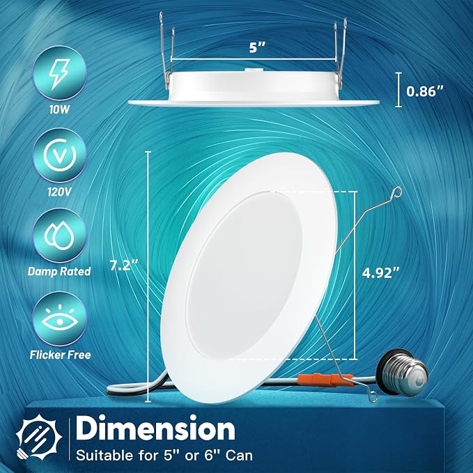FREELICHT 4 Pack Retrofit LED Recessed Lighting 6 Inch, 5CCT, White | 2700K/3000K/4000K/5000K/6000K Selectable, Dimmable Flat Can Lights, 1000LM Brightness, 10W=110W, IC & Damp Rated, ETL & FCC